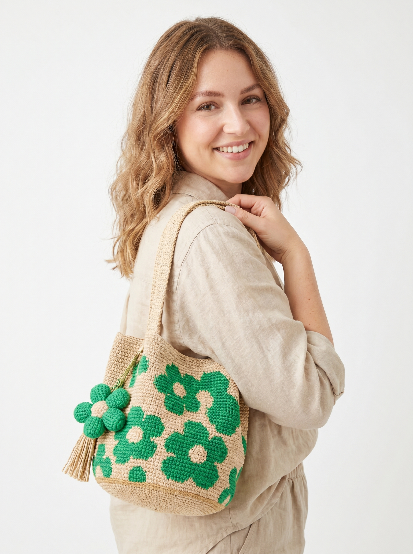 Boho Crochet Flower Bag — Green
