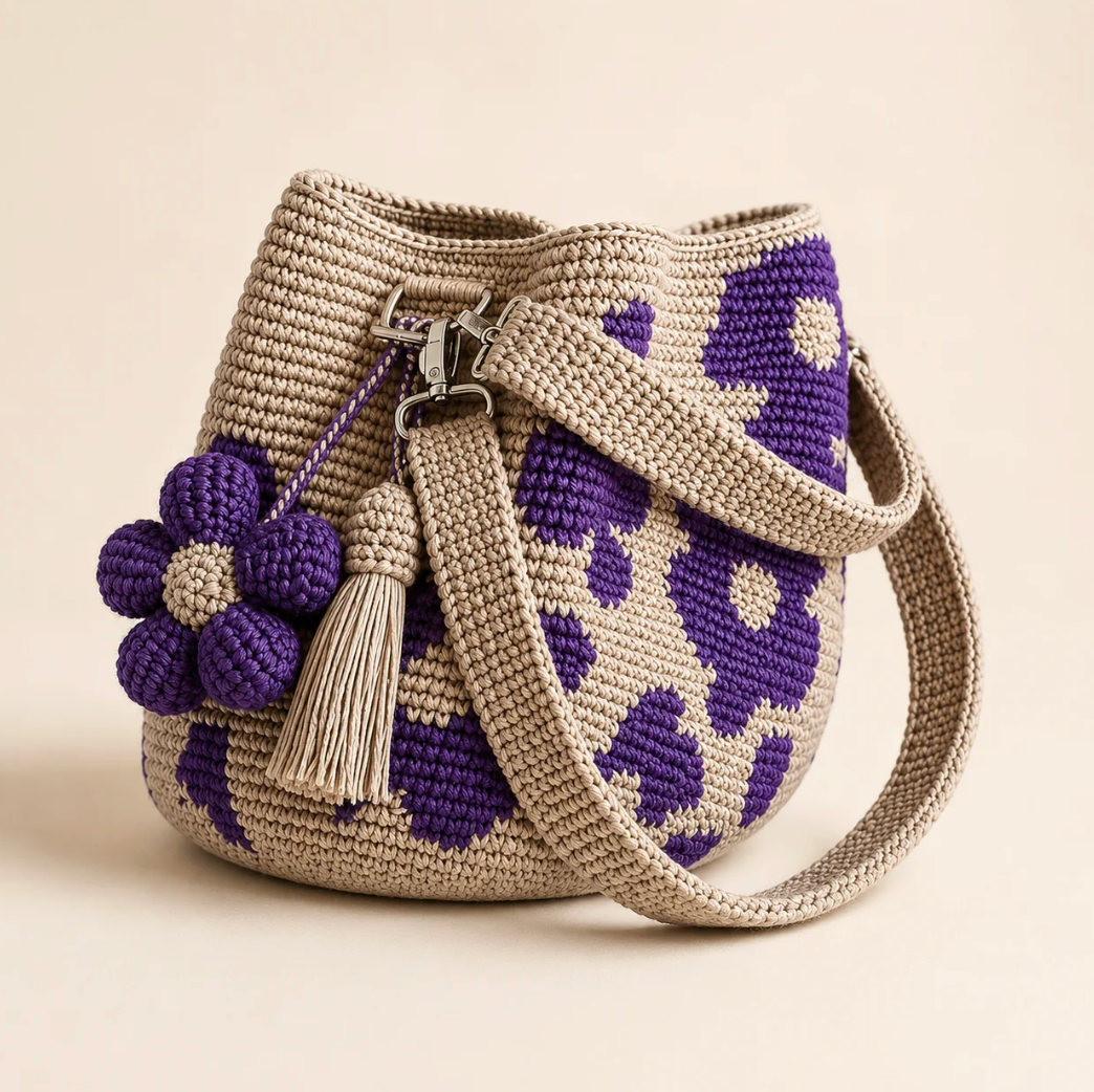 Boho Crochet Flower Bag — Purple