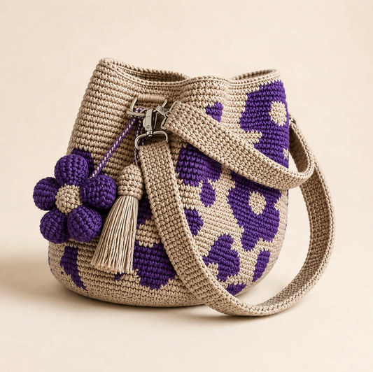 Boho Crochet Flower Bag — Purple