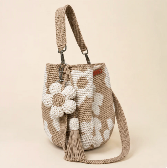 Boho Crochet Flower Bag — White