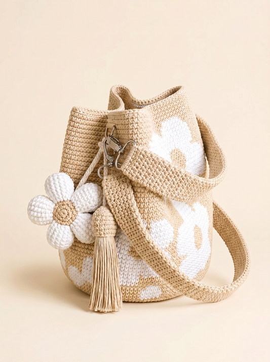 Boho Crochet Flower Bag — White