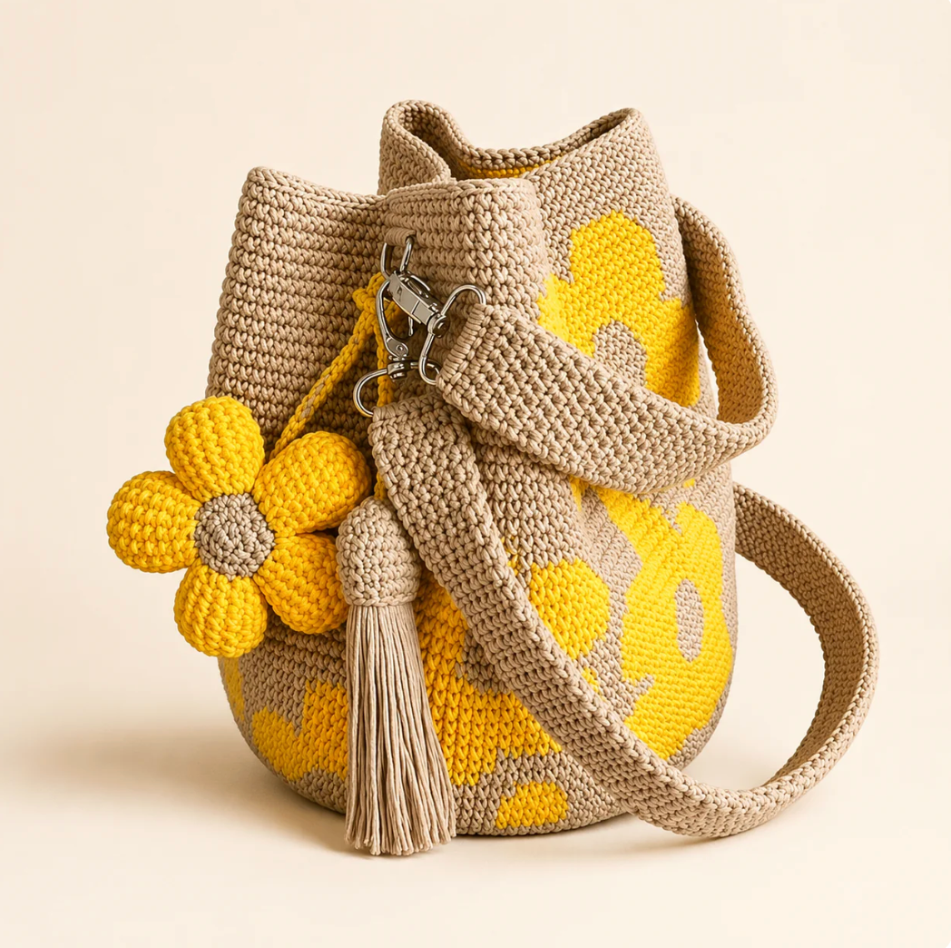 Boho Crochet Flower Bag — Yellow